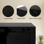 Credenza Nera in Rattan a 4 Ante, Stile Mid-Century Modern, Montaggio per 1 Persona