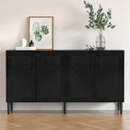 Credenza Nera in Rattan a 4 Ante, Stile Mid-Century Modern, Montaggio per 1 Persona
