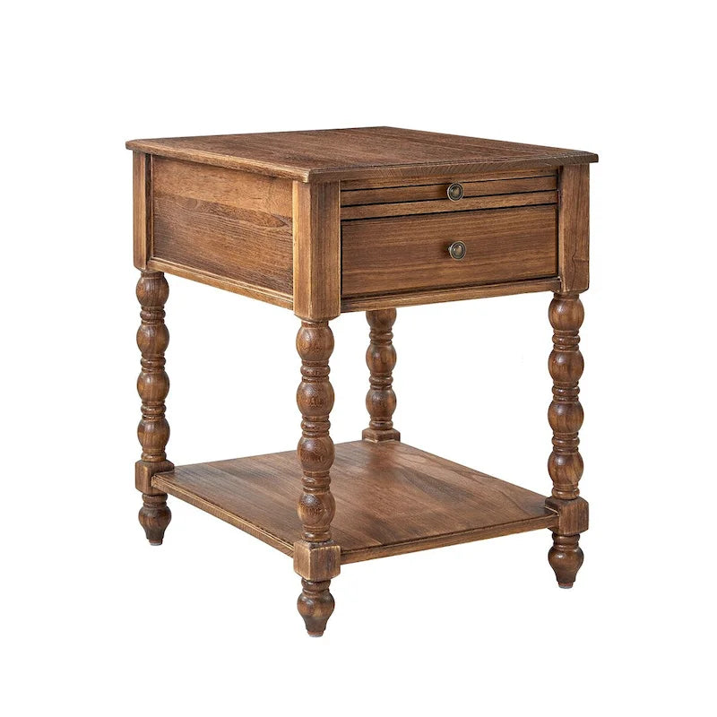 Tavolino tradizionale in legno massello blu / noce / antracite con USB e prese – 1 persona