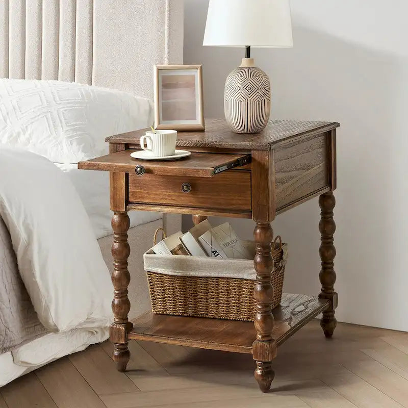 Tavolino tradizionale in legno massello blu / noce / antracite con USB e prese – 1 persona
