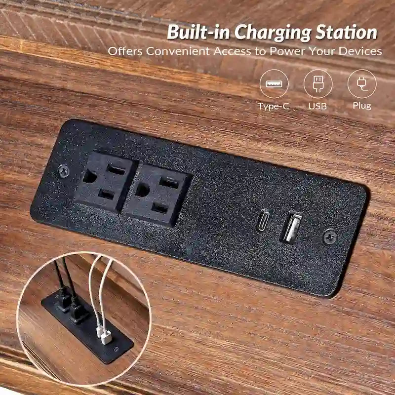 Tavolino tradizionale in legno massello blu / noce / antracite con USB e prese – 1 persona