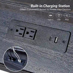 Tavolino tradizionale in legno massello blu / noce / antracite con USB e prese – 1 persona