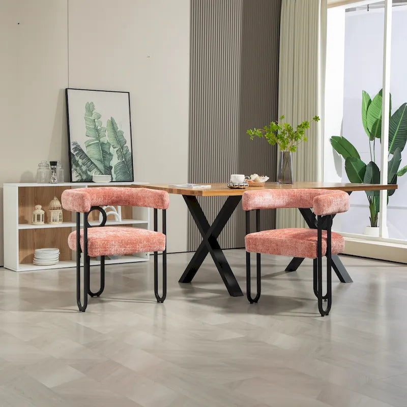 Sedie da pranzo imbottite con schienale arrotondato, set da 2 – Rosa / Marrone / Beige / Nero / Rosso / Grigio / Cuoio