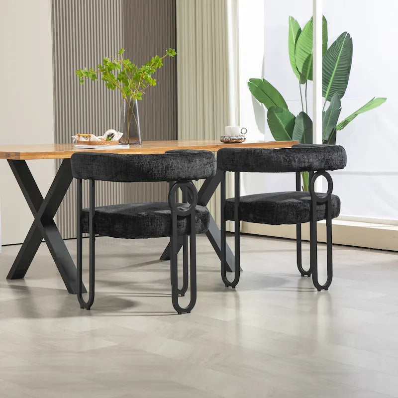 Sedie da pranzo imbottite con schienale arrotondato, set da 2 – Rosa / Marrone / Beige / Nero / Rosso / Grigio / Cuoio