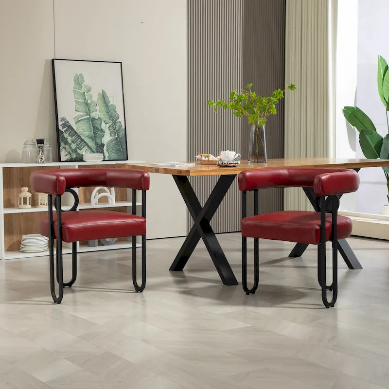 Sedie da pranzo imbottite con schienale arrotondato, set da 2 – Rosa / Marrone / Beige / Nero / Rosso / Grigio / Cuoio