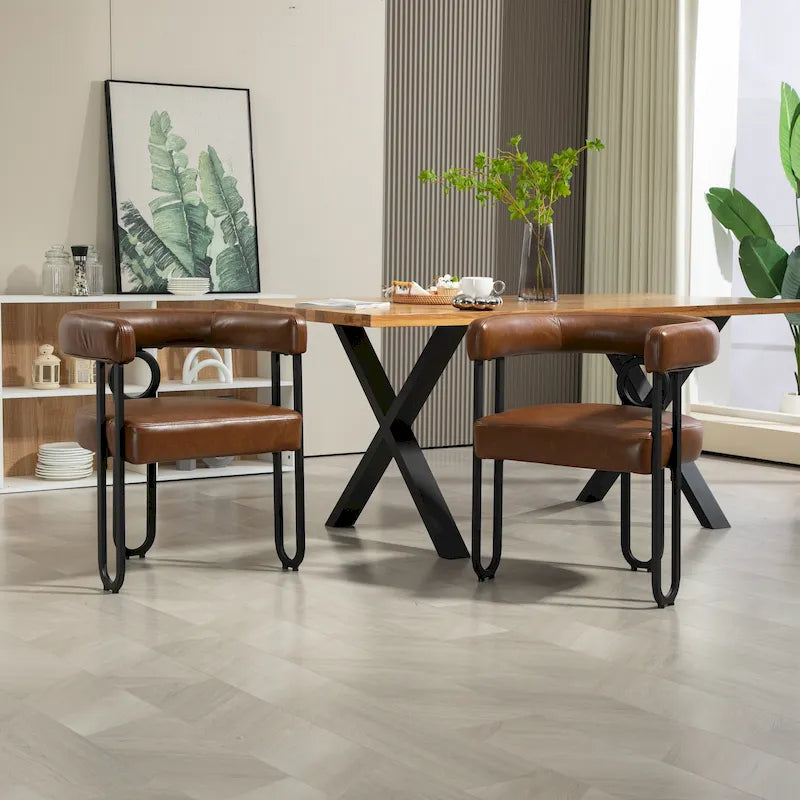 Sedie da pranzo imbottite con schienale arrotondato, set da 2 – Rosa / Marrone / Beige / Nero / Rosso / Grigio / Cuoio