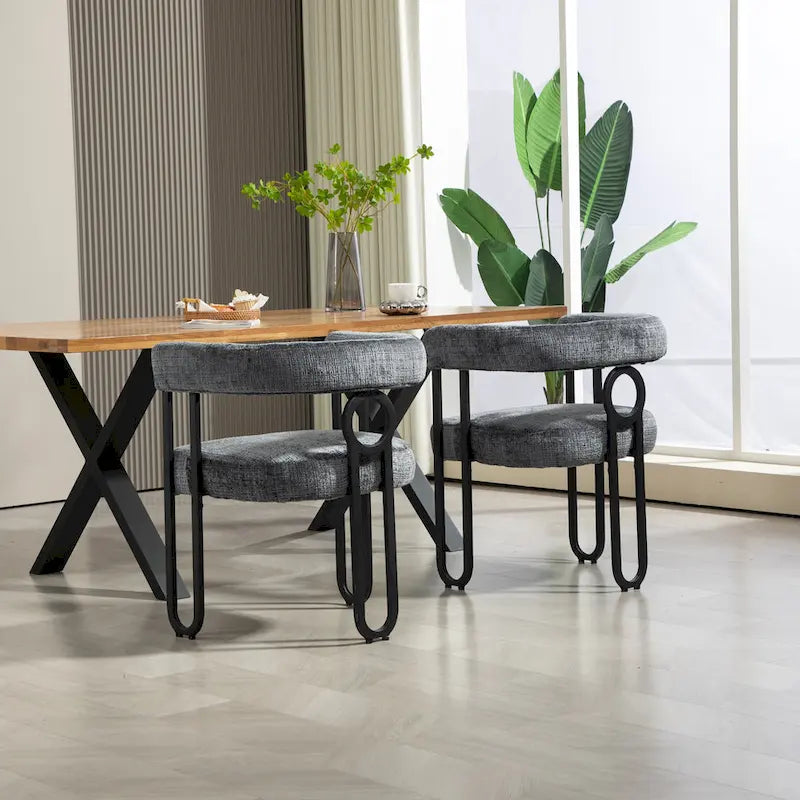 Sedie da pranzo imbottite con schienale arrotondato, set da 2 – Rosa / Marrone / Beige / Nero / Rosso / Grigio / Cuoio
