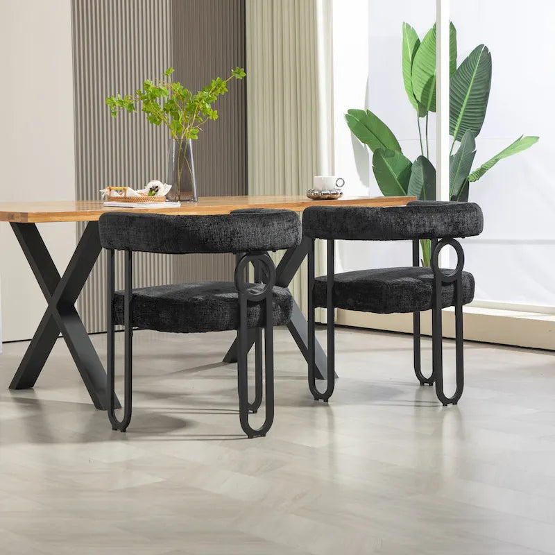 Sedie da pranzo imbottite con schienale arrotondato, set da 2 – Rosa / Marrone / Beige / Nero / Rosso / Grigio / Cuoio