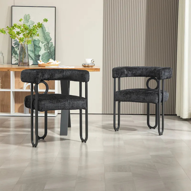 Sedie da pranzo imbottite con schienale arrotondato, set da 2 – Rosa / Marrone / Beige / Nero / Rosso / Grigio / Cuoio