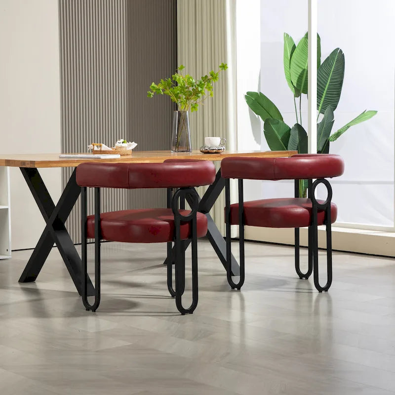 Sedie da pranzo imbottite con schienale arrotondato, set da 2 – Rosa / Marrone / Beige / Nero / Rosso / Grigio / Cuoio